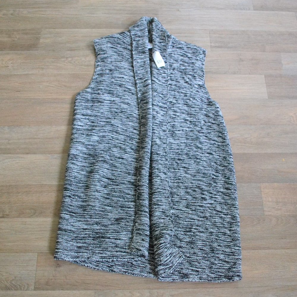 NWT Gap Thick Knit Marled Black Sweater Longline Vest Size Small
